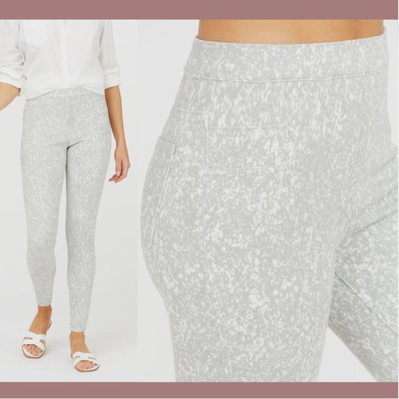 NWT $98‎ Spanx [ Small ] Ankle Jean-ish Leggings in Speckled Grey White - Picture 2 of 13